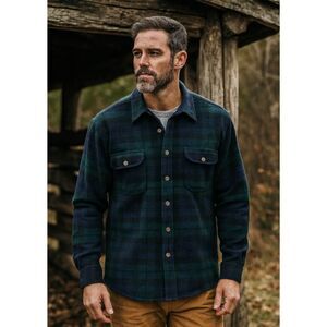 Lord & Taylor Black Watch Plaid Wool Button Up Shirt Mens Size L VTG 80s Tartan